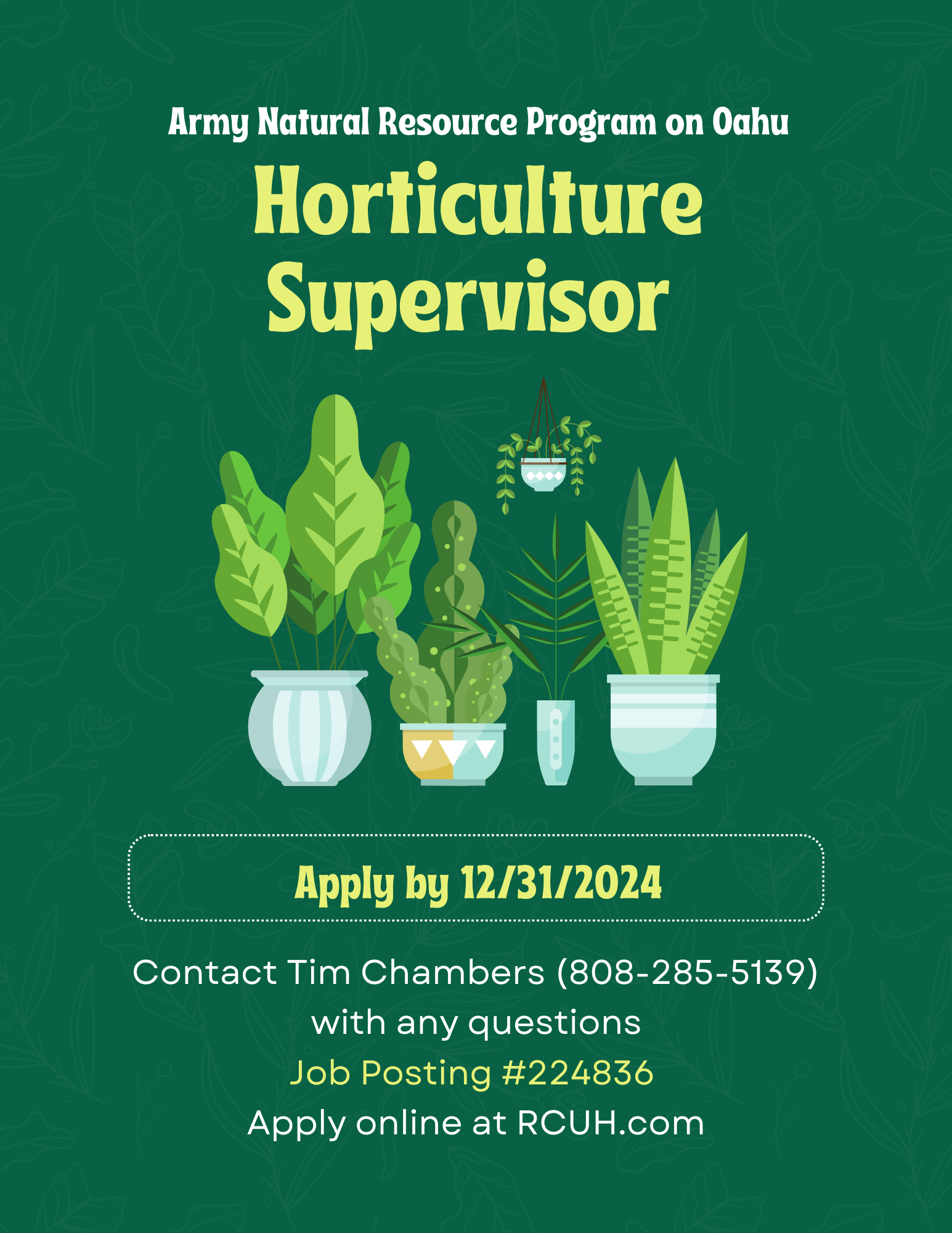 Horticulture Supervisor RCUH Job Listing